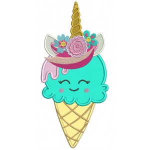 Unicorn Ice Cream Applique Machine Embroidery Design Digitized Pattern